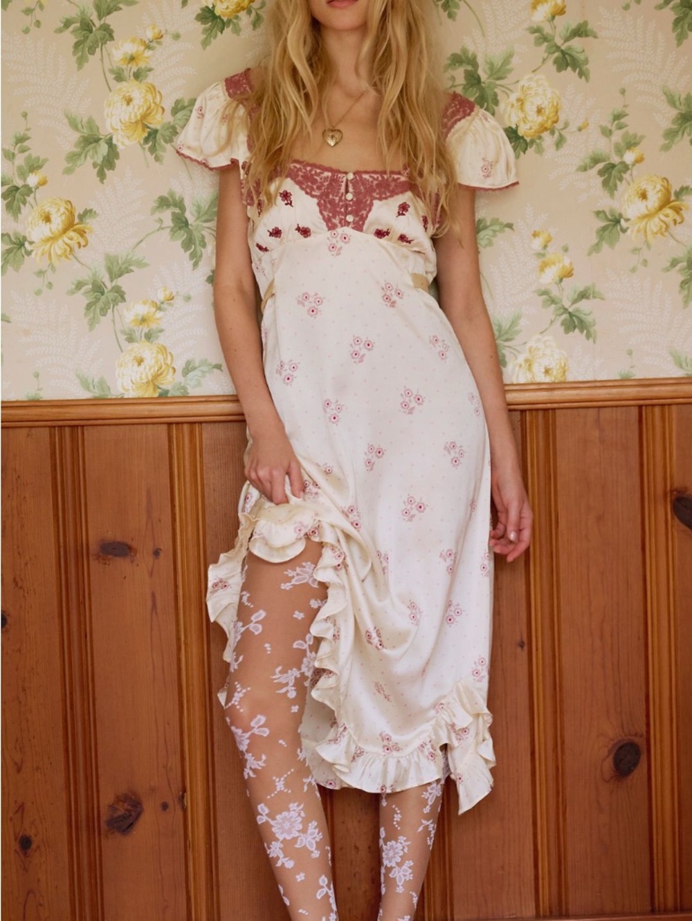 LARGE NWOT FREE PEOPLE HAVEN MIDI SLIP FLORAL DRESS